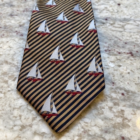 Tom James Silk Gold, Black, Red, and White Sailboat Tie - Picture 1 of 8
